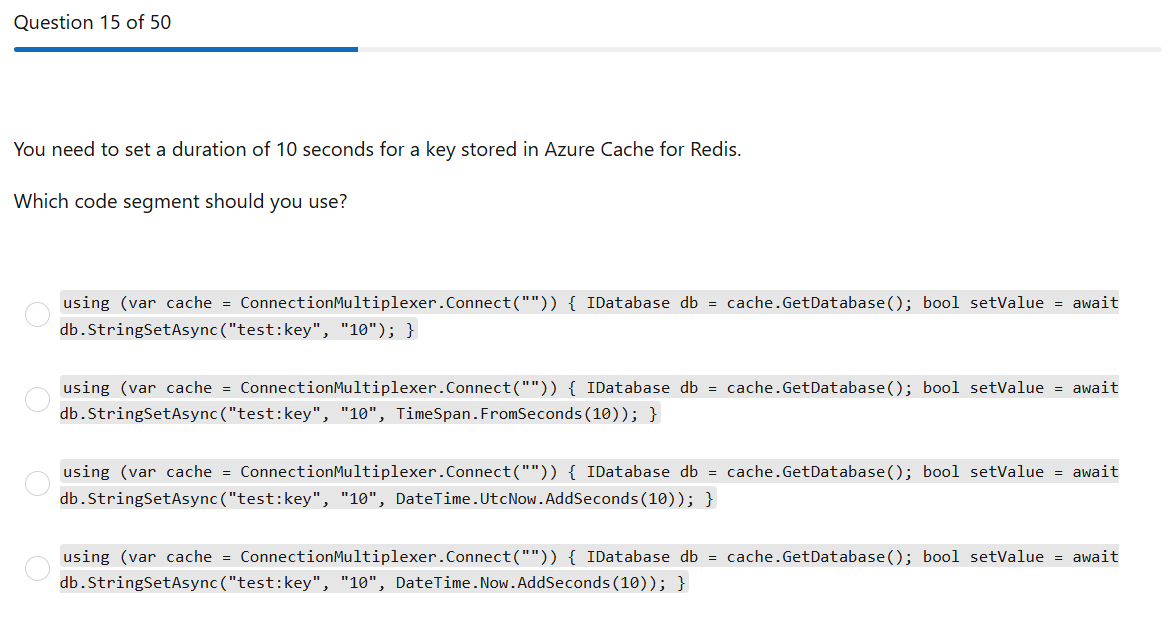 Practice Assessment for Exam AZ-204: Developing Solutions for Microsoft Azure – 015